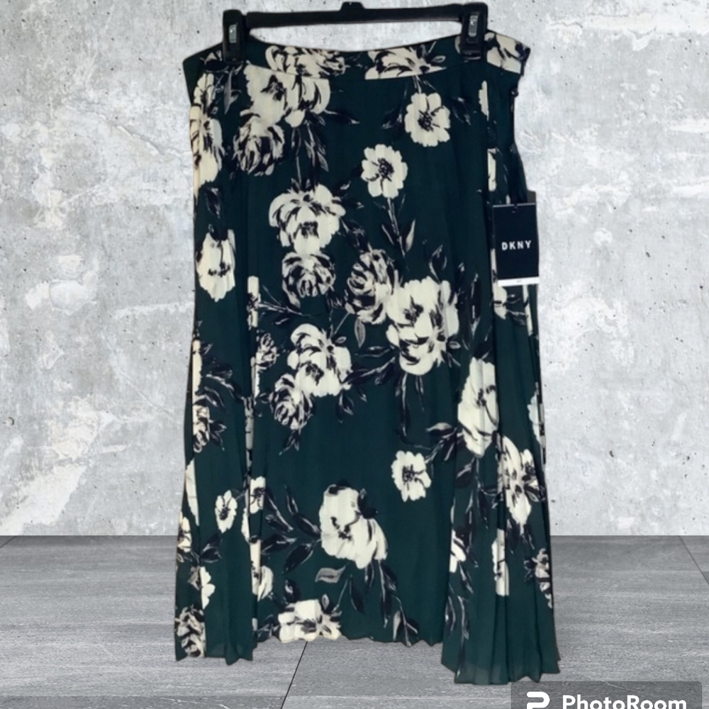 DKNY Women's Floral-Print Pleated‎ Midi Skirt sz 14p